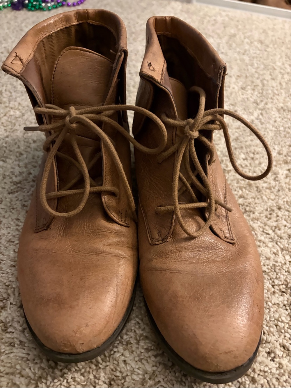 Steve Madden Tan Leather Lace-Up Ankle Boots